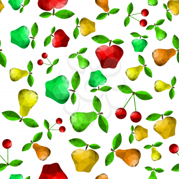 Polygonal Pear Apple Seamless Pattern Isolated on Green Background