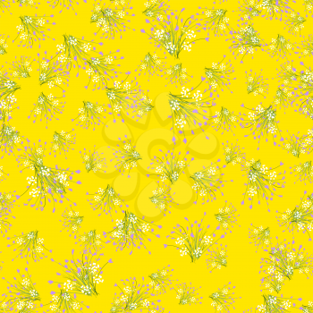 Flowers Seamless Pattern Isolated on Yellow Background