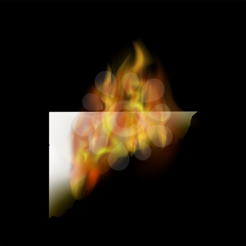 Burning White Paper with Fire Flame Isolated on Black Background