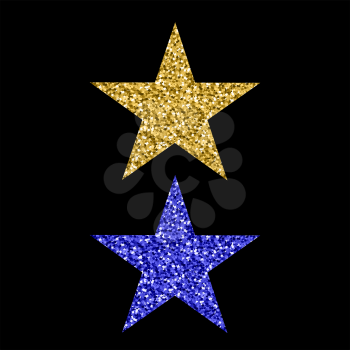Gold Blue Glitter Star Isolated on Black Background