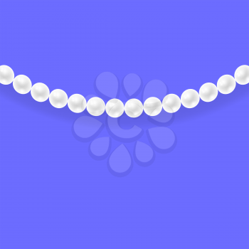 Natural White Pearl Necklace on Blue Background