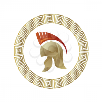 Greek Military Helmet Icon Isolated on White Background. Circle Gradient Frame. Roman Headdress Logo