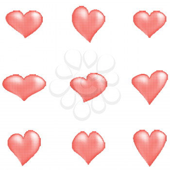 Set of Romantic Red Halftone Heart Icons Isolated on White Background. Symbols of Love.