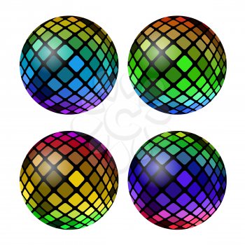 Colored Mosaic Ball Set Isolated on White Background