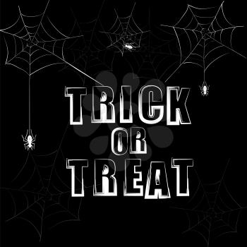 Hand drawn doodle letters, bat and spider web. Trick or treat isolated quote and Halloween design elements