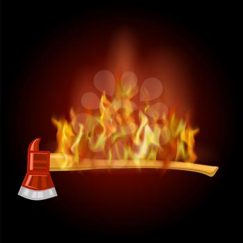 Burning Firefighter Axe Icon with Fire Flame Isolated on Black Background