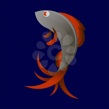 Stilized Sea Fish Icon Isolated on Blue Background