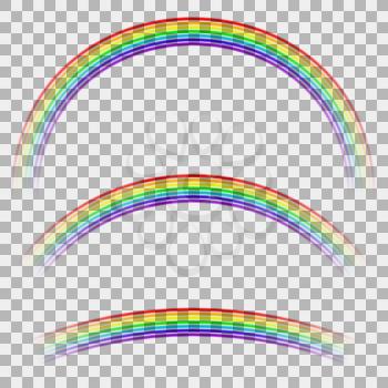 Curved Colorful Rainbow on Checkered Background. Transparent Weather Icon. Spectrum Colored Pattern. Realistic Blurred Gradients