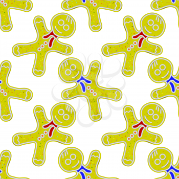 Gingerbread Man Seamless Pattern Isolated on White Background. Sweet Classic Christmas Cookie