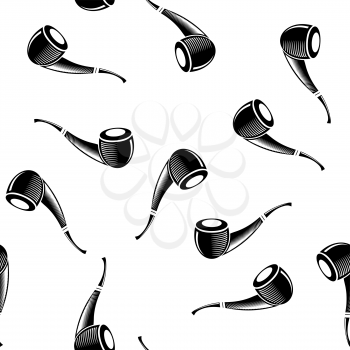 Wooden Smoking Pipe Silhouette Seamless Pattern Isolated on White Background