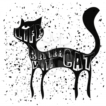 Typography Design of Print with Cat Silhouette on Grunge Background. Cats Quote Banner