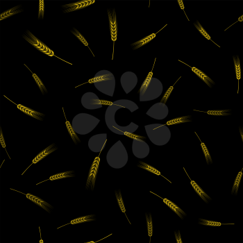 Seamless Wheat Pattern. Set of Ears Isolated on Black Background