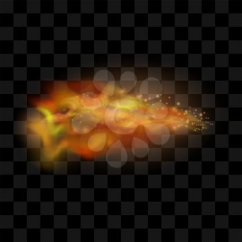 Flame Isolated over Checkered Black Background. Hot Red and Yellow Burning Fire with Flying Embers