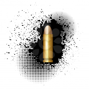 Metal Bullet on Black Ink Grunge Splatter Background