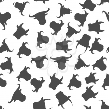 Head of Bull Seamless Pattern on White Background