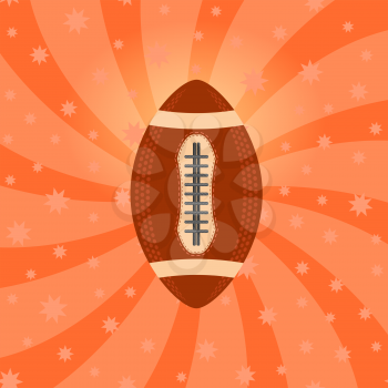 American Football Ball Isolated on Red Background. Rugby Sport Icon. Sports Equipment Oval Design Element.