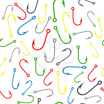 Colorful Fishing Steel Hook Seamless Pattern on White Background
