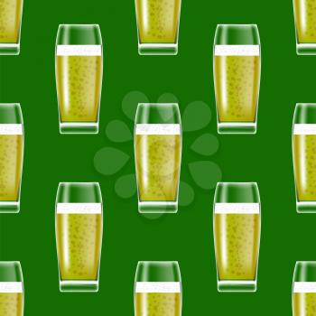 Transparent Beer Glasses Seamless Pattern on Green Background