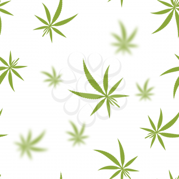 Green Cannabis Leaves Seamless Background. Marijuana Pattern. Medical Hemp Growth.