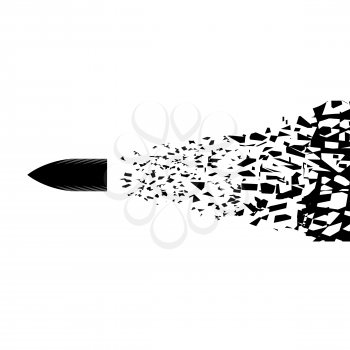 Metal Bullet Silhouette with Particles Isolated on White Background