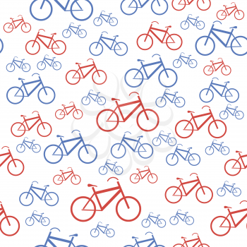 Red Blue Bicycle Silhouette Seamless Pattern on White Background