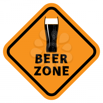 Beer Glass and Beer Zone Text on on White Background. Orange Sign