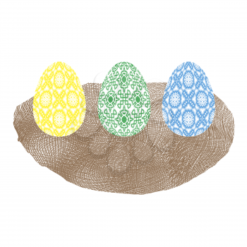 Easter Colored Eggs and Nest Icon Isolated on White Background