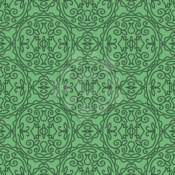 Green Floral Pattern Isolated on Green Background.
