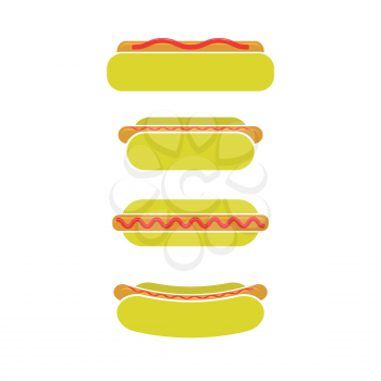 Street Fast Food Icons. Fresh Hot Dog. Unhealthy High Calorie Meal.