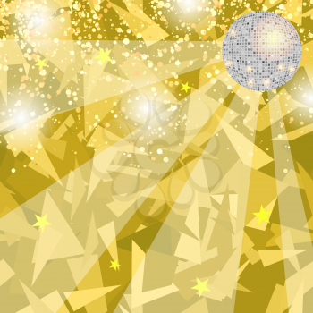 Yellow Night Party Background with Mirror Sphere. Disco Club Banner.