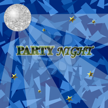 Blue Night Party Background with Mirror Sphere. Disco Club Banner.