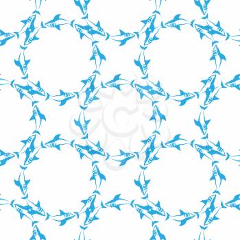 Shark Isolated on White Background. Fish Seamless Pattern.