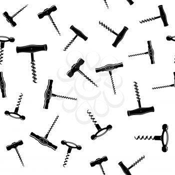Retro Wood Corkscrew Icon Seamless Pattern for Opening Wine Bottle Isolated on White Background.