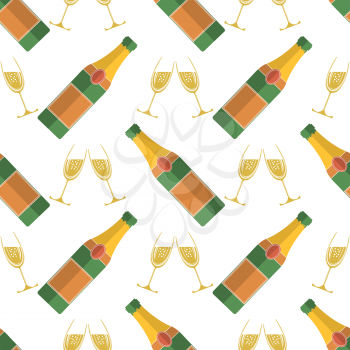 Champagne Bottle Seamless Pattern. Happy New Year. Lets Celebrate. Cheers. Champagne Celebration. Alcoholic Fizzy Drink. Congratulations. Merry Christmas.