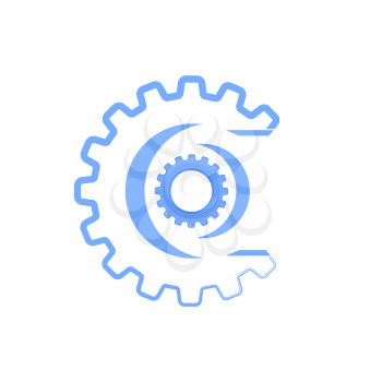 Techno Banner with Geometric Gear Wheels Icon. Machinery Logo. Modern Mechanism Cog Concept. Technologic Mechanical Cogwheel Tool on White Background. Teamwork Symbol. Part of Transmission.