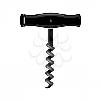 Retro Wood Corkscrew Icon for Opening Wine Bottle Isolated on White Background.