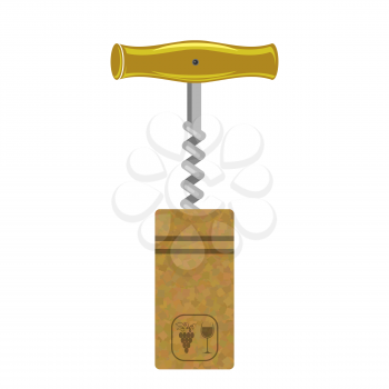 Retro Wood Corkscrew Icon for Opening Wine Bottle Cup Isolated on White Background. Wine Traditional Cork Stopper.