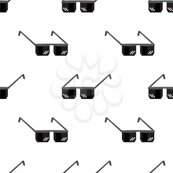 Isometric Pixel Glasses Icon Isolated on White Background. Black Plastic Sunglasses. Seamless Pattern.