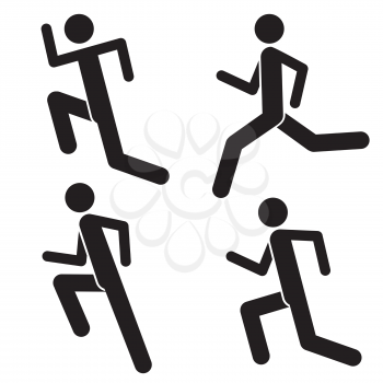 Set of Running Man Icons Isolated on White Background. Healthy Lifestyle. Silhouette of Male Sprinter. Jogging Athlete. Marathon for People. Walking Sportsman Logo.