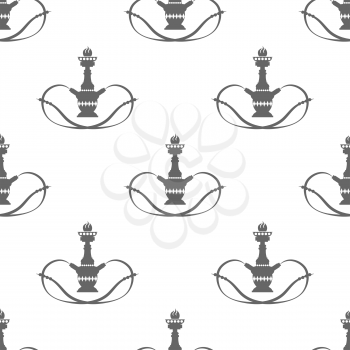 Arabic Hookah Silhouette Seamless Pattern Isolated on White Background.