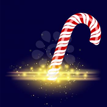 Sweet Striped Candy Cane on Blue Background.