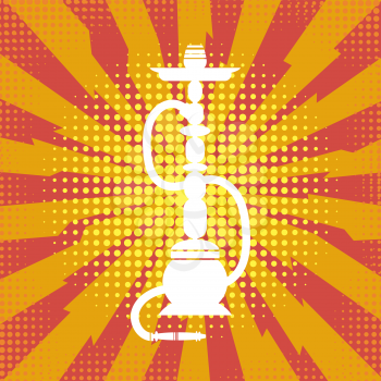 Arabic Hookah Silhouette Isolated on Red Halftone Background.
