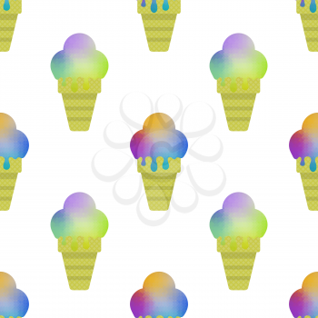 Sweet Colored Ice Cream Icon Isolated on White Background. Seamless Pattern.