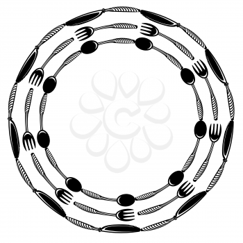 Food Frame for Cafe. Fork Spoon Knife Logo Design Isolated on White Background.