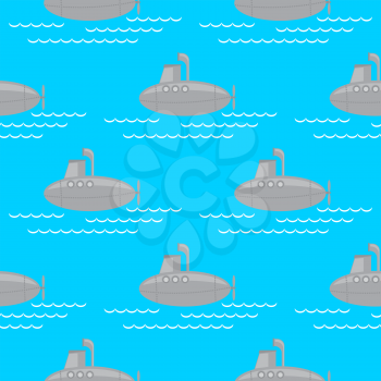 Submarine Seamless Pattern Isolated on Blue Background.