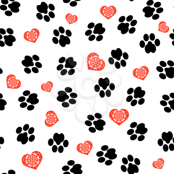 Dog Foot Print Seamless Pattern on White Background. Animal Paws Texture.