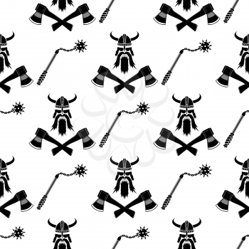 Viking Head Silhouettes Icon Isolated on White Background. Seamless Pattern.