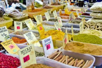 Photo of market place with varicolored spices