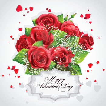 Royalty Free Clipart Image of a Happy Valentine's Day Greeting With Red Roses