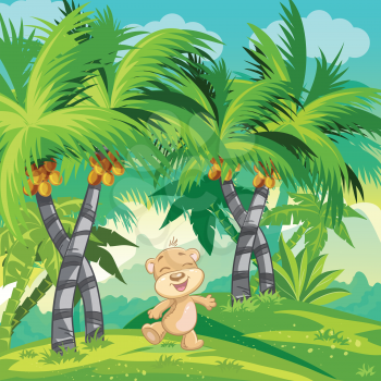 Royalty Free Clipart Image of a Teddy Bear in the Jungle